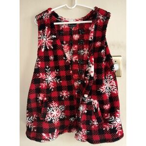 Alison Andrews Sleeveless Snowflake Faux Sherpa Open Front‎ Cardigan Vest XL